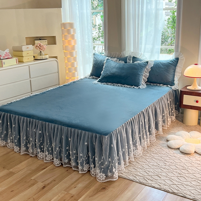 91家纺网 家纺一手货源 找家纺 唐人居 2025新款宝宝绒米朵系列-床裙 米朵-深蓝