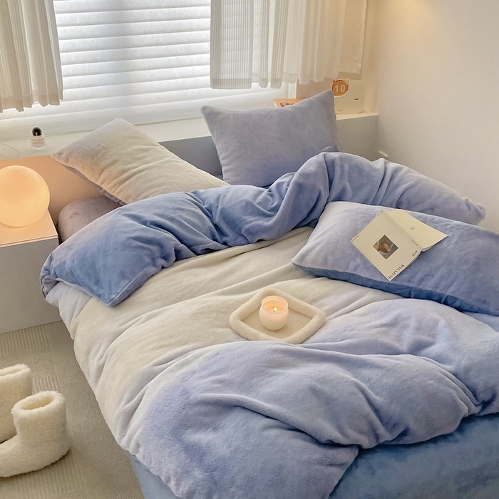 91家纺网 家纺一手货源 找家纺 金奇达家纺 2023新款【圣卡洛斯】渐变兔绒四件套 圣卡洛斯蓝