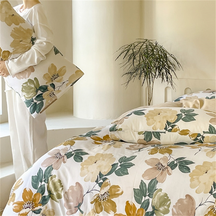 91家纺网 家纺一手货源 找家纺 首爱家纺 2025新款全棉长绒棉磨毛四件套 花尤墨