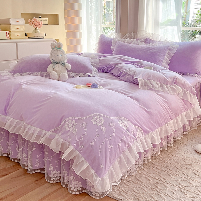 91家纺网 家纺一手货源 找家纺 唐人居 2025新款宝宝绒米朵系列-床裙 米朵-浅紫