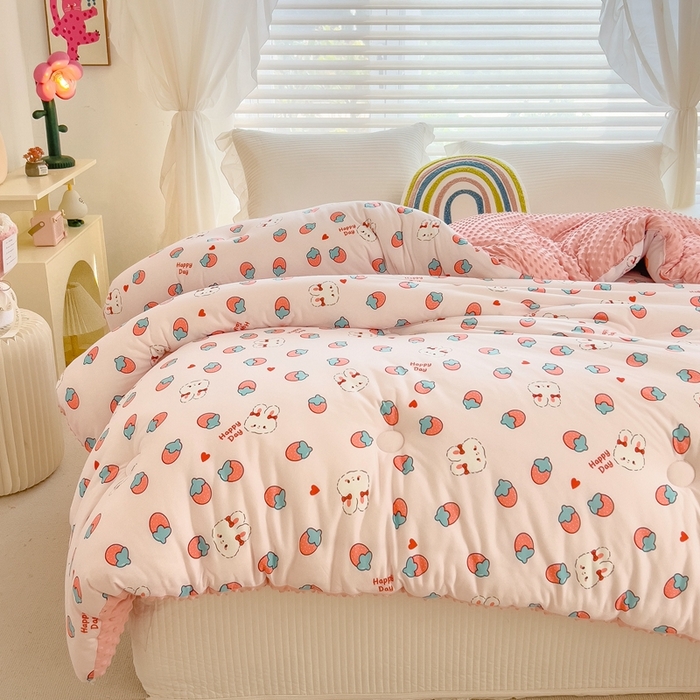 91家纺网 家纺一手货源 找家纺 米菲2023新款A类针织棉豆豆被冬被春秋被被芯被子 0草莓兔