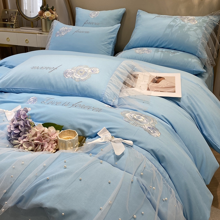 91家纺网 家纺一手货源 找家纺 （总）丝印良品 2023新款秋冬保暖60S全棉蕾丝刺绣丽丽贝尔系列四件套