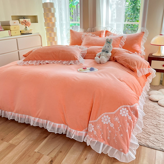 91家纺网 家纺一手货源 找家纺 唐人居 2025新款宝宝绒米朵系列-床裙 米朵-橙