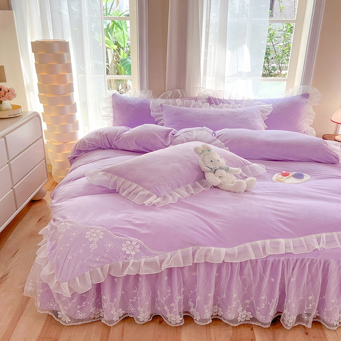 91家纺网 家纺一手货源 找家纺 唐人居 2025新款宝宝绒米朵系列-床裙 米朵-浅紫