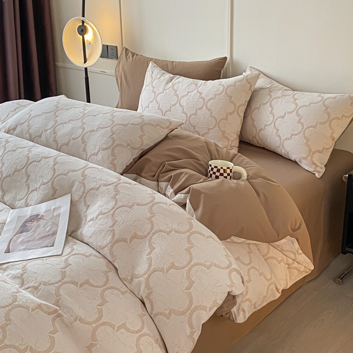 91家纺网 家纺一手货源 找家纺 ab家纺 2023新款沐云提花套件 沐云咖