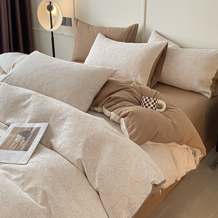 91家纺网 家纺一手货源 找家纺 ab家纺 2023新款沐云提花套件 线条咖