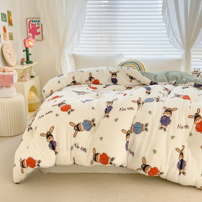 91家纺网 家纺一手货源 找家纺 米菲2023新款A类针织棉豆豆被冬被春秋被被芯被子 0兔博士