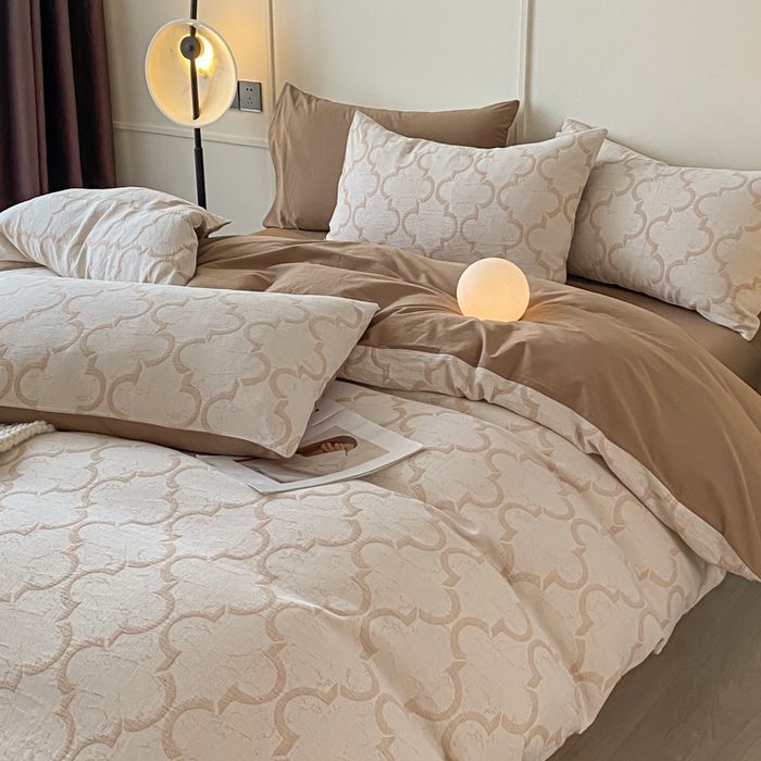 91家纺网 家纺一手货源 找家纺 ab家纺 2023新款沐云提花套件 沐云咖