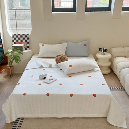 诗黛尔 2023秋冬新款全棉刺绣床单三件套可搭配被套 白月光