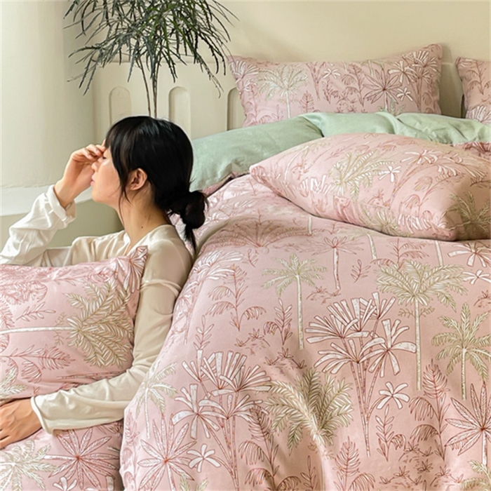 91家纺网 家纺一手货源 找家纺 首爱家纺 2025新款全棉长绒棉磨毛四件套 南枝