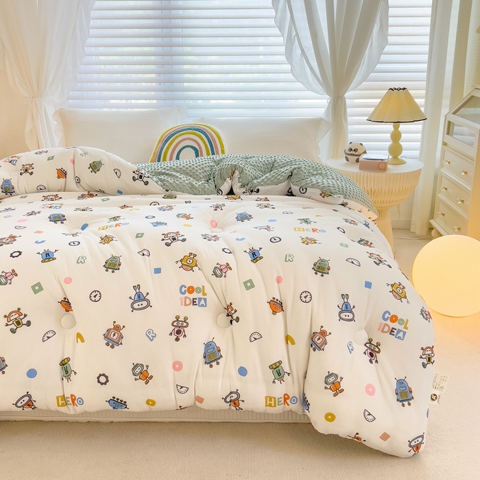 91家纺网 家纺一手货源 找家纺 米菲2023新款A类针织棉豆豆被冬被春秋被被芯被子 机器人