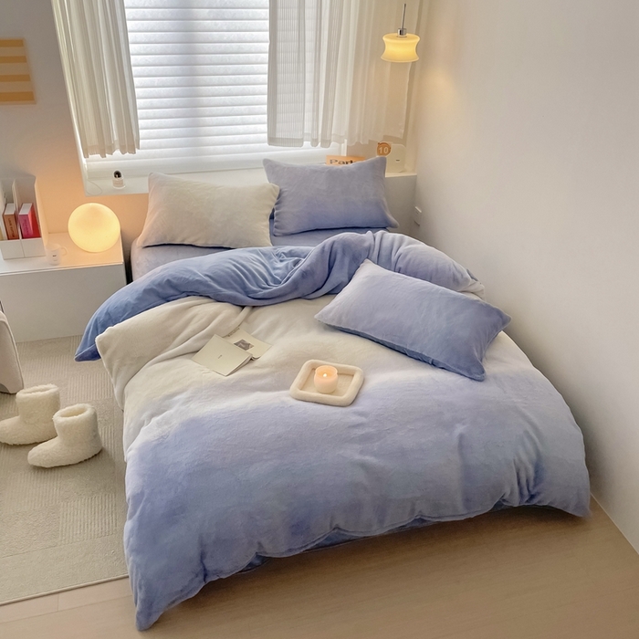 91家纺网 家纺一手货源 找家纺 金奇达家纺 2023新款【圣卡洛斯】渐变兔绒四件套 圣卡洛斯蓝