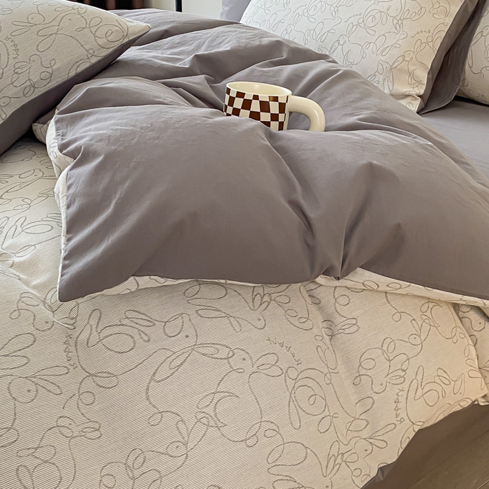 91家纺网 家纺一手货源 找家纺 ab家纺 2023新款沐云提花套件 线条灰