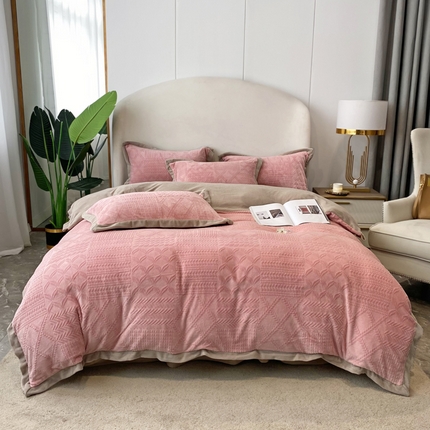 丝印良品 2023唯爱雕花A版260克牛奶绒四件套-实拍款 唯爱-深粉