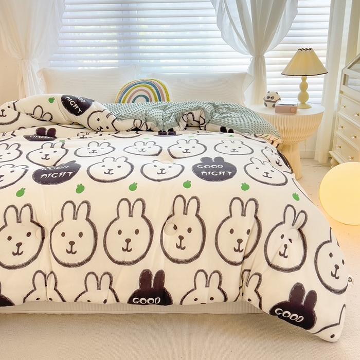 91家纺网 家纺一手货源 找家纺 米菲2023新款A类针织棉豆豆被冬被春秋被被芯被子 萌萌兔