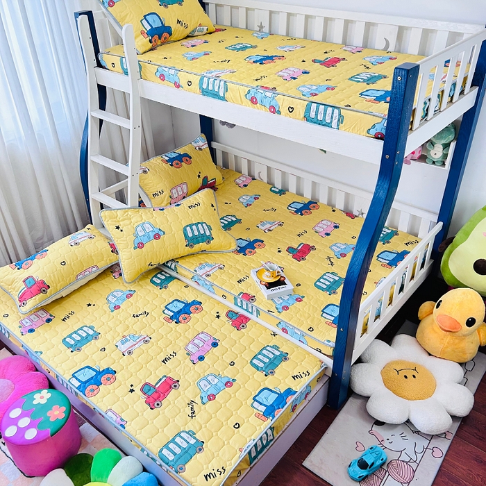 91家纺网 家纺一手货源 找家纺 小虾米 2023新款全棉卡通上下床夹棉系列床笠 小汽车黄