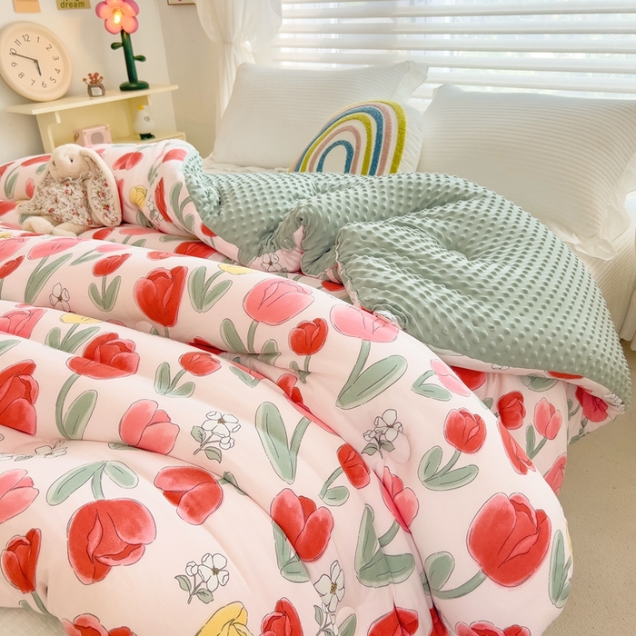 91家纺网 家纺一手货源 找家纺 米菲2023新款A类针织棉豆豆被冬被春秋被被芯被子 郁金香