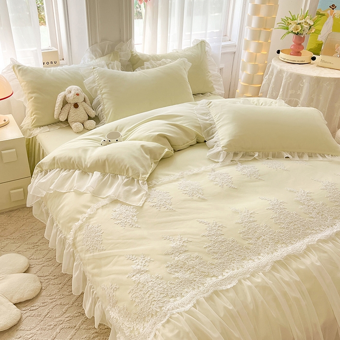 91家纺网 家纺一手货源 找家纺 唐人居 2025新款亲肤磨毛花边款床裙系列--秘密花园 秘密花园-奶白