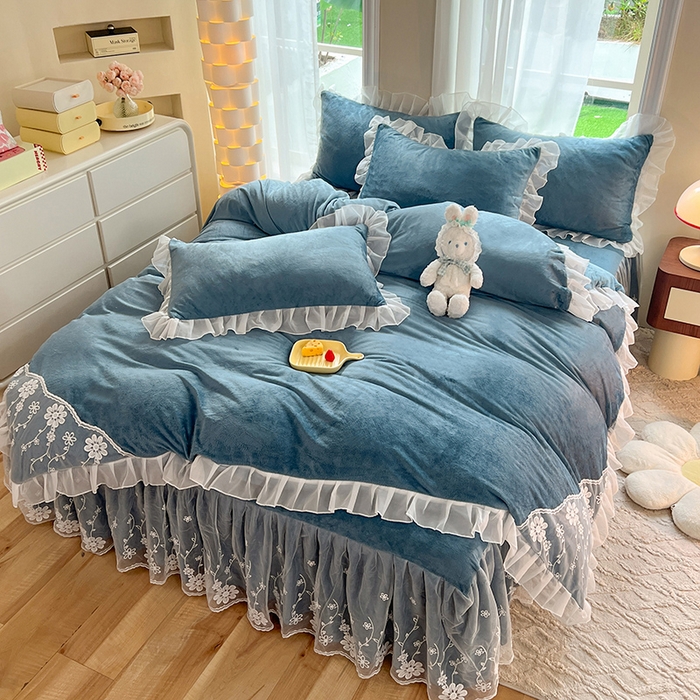 91家纺网 家纺一手货源 找家纺 唐人居 2025新款宝宝绒米朵系列-床裙 米朵-深蓝