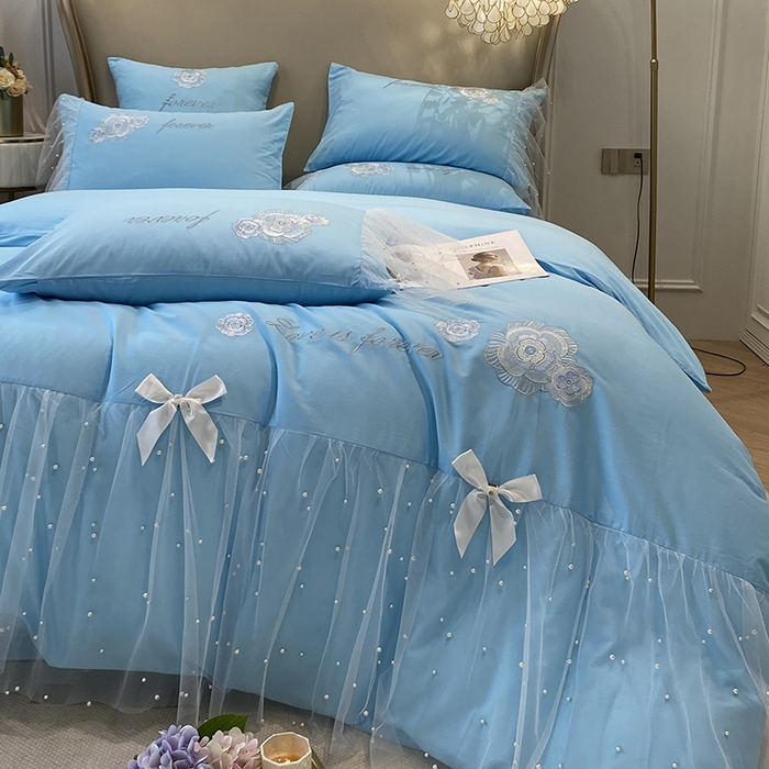 91家纺网 家纺一手货源 找家纺 （总）丝印良品 2023新款秋冬保暖60S全棉蕾丝刺绣丽丽贝尔系列四件套