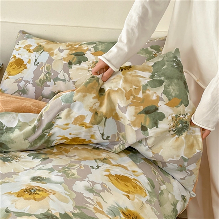 91家纺网 家纺一手货源 找家纺 棉乐町家居 2025新款全棉长绒棉磨毛四件套 花屿岛