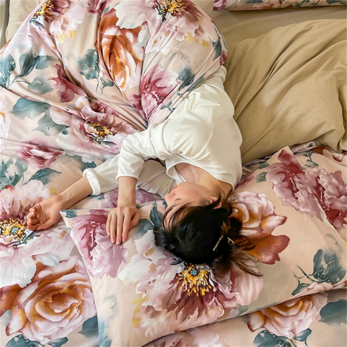 91家纺网 家纺一手货源 找家纺 棉乐町家居 2025新款全棉长绒棉磨毛四件套 花香浓情