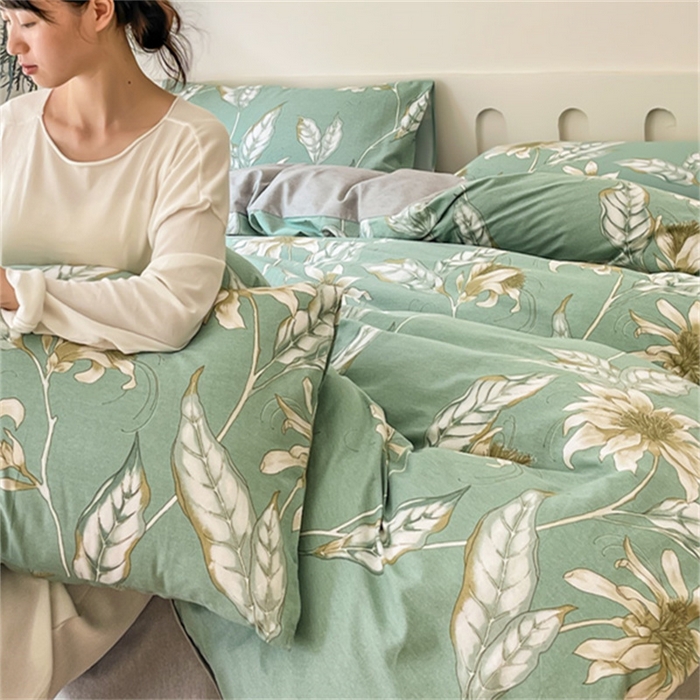 91家纺网 家纺一手货源 找家纺 棉乐町家居 2025新款全棉长绒棉磨毛四件套 花香溢梦-绿