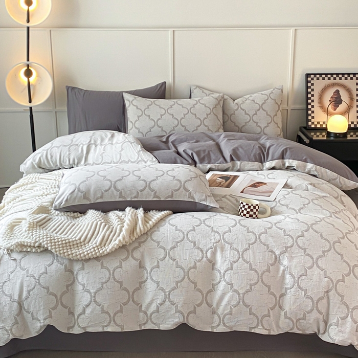 91家纺网 家纺一手货源 找家纺 ab家纺 2023新款沐云提花套件 沐云灰