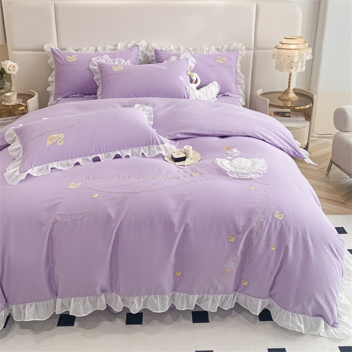 91家纺网 家纺一手货源 找家纺 丝印良品 2023新款全棉斯洛琪四件套系列 斯洛琪-紫