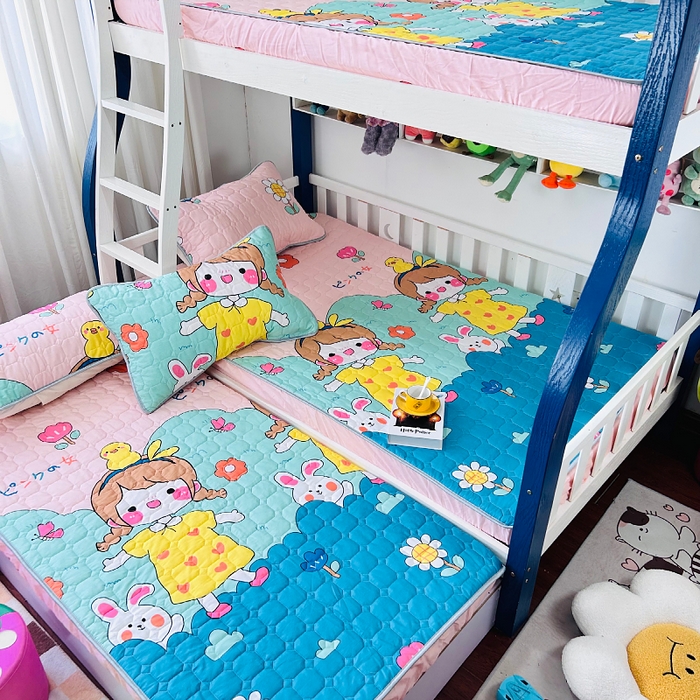 91家纺网 家纺一手货源 找家纺 小虾米 2023新款全棉卡通上下床夹棉系列床笠 可爱女孩