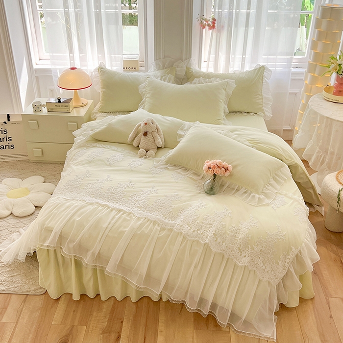 91家纺网 家纺一手货源 找家纺 唐人居 2025新款亲肤磨毛花边款床裙系列--秘密花园 秘密花园-奶白