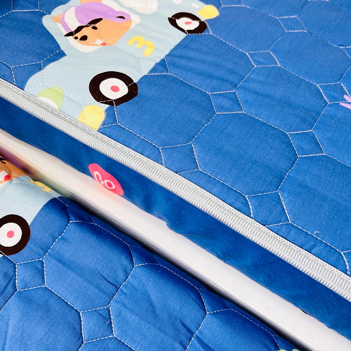 91家纺网 家纺一手货源 找家纺 小虾米 2023新款全棉卡通上下床夹棉系列床笠 宝宝巴士蓝