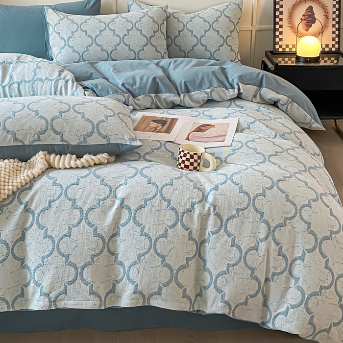 91家纺网 家纺一手货源 找家纺 ab家纺 2023新款沐云提花套件 沐云蓝