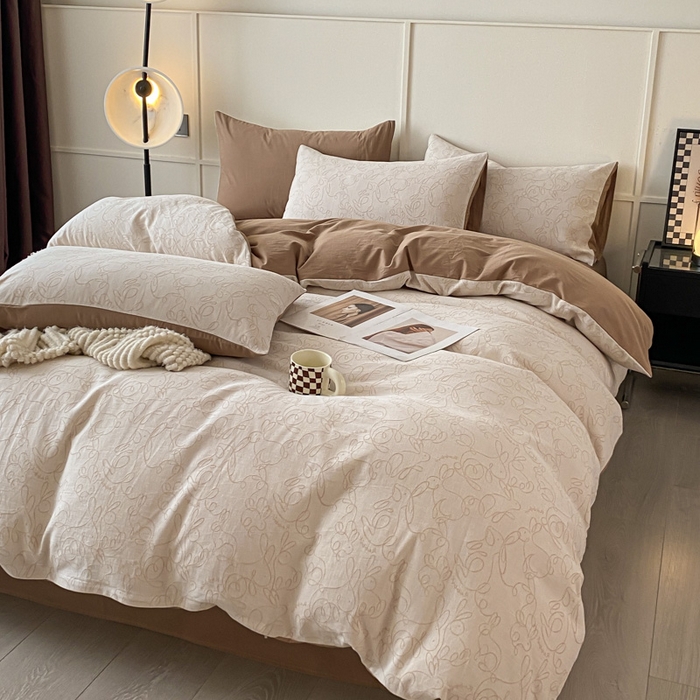 91家纺网 家纺一手货源 找家纺 ab家纺 2023新款沐云提花套件 线条咖