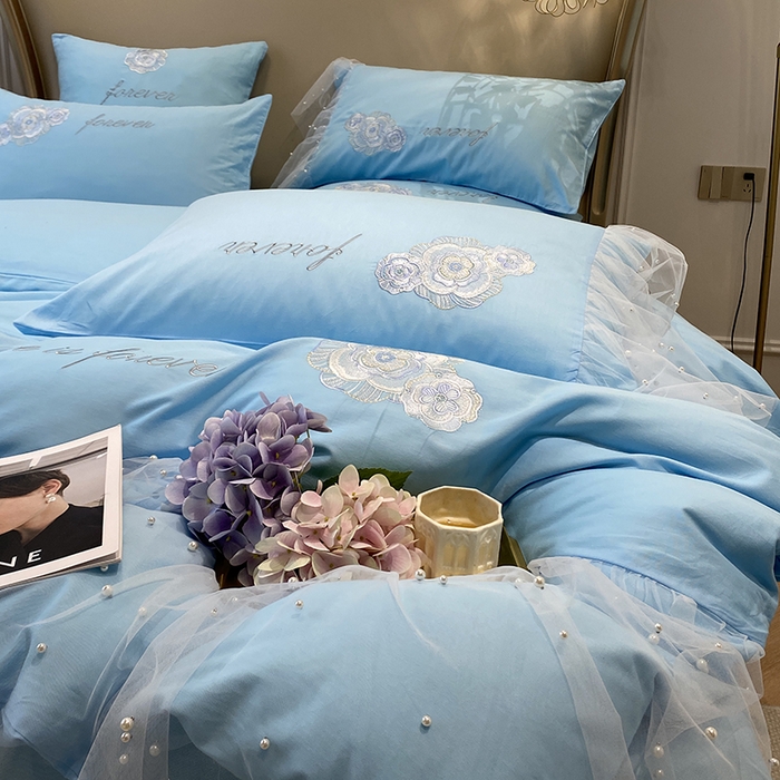 91家纺网 家纺一手货源 找家纺 （总）丝印良品 2023新款秋冬保暖60S全棉蕾丝刺绣丽丽贝尔系列四件套