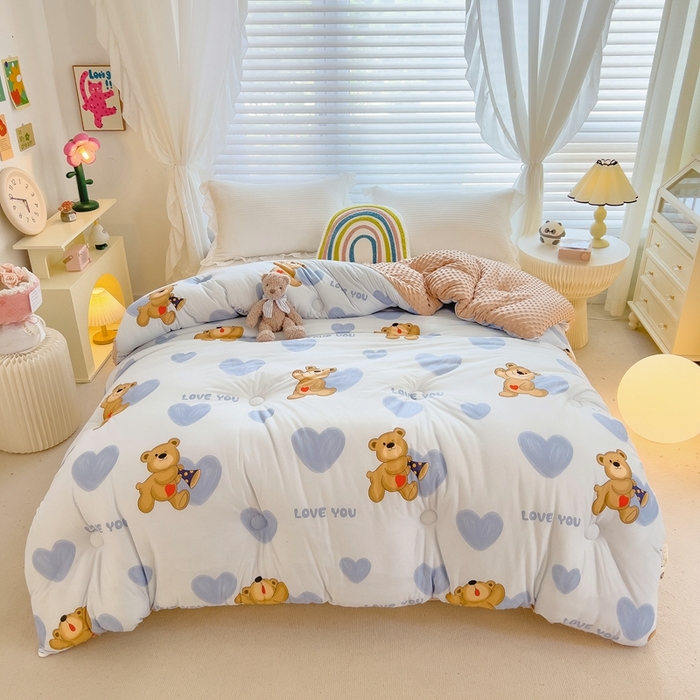 91家纺网 家纺一手货源 找家纺 米菲2023新款A类针织棉豆豆被冬被春秋被被芯被子 快乐熊