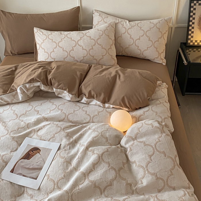 91家纺网 家纺一手货源 找家纺 ab家纺 2023新款沐云提花套件 沐云咖