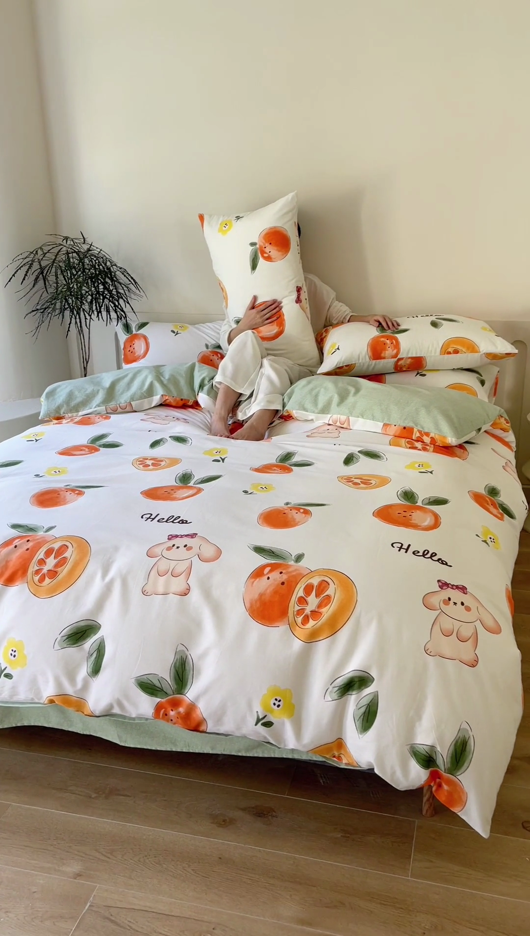 91家纺网 家纺一手货源 找家纺 棉乐町家居 2025新款全棉长绒棉磨毛四件套 柿柿如意