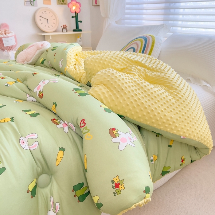 91家纺网 家纺一手货源 找家纺 米菲2023新款A类针织棉豆豆被冬被春秋被被芯被子 欢乐兔