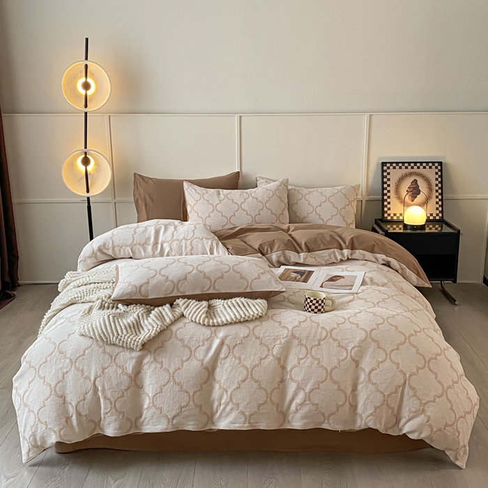 91家纺网 家纺一手货源 找家纺 ab家纺 2023新款沐云提花套件 沐云咖