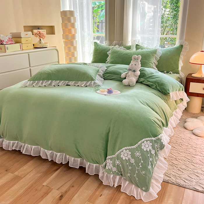 91家纺网 家纺一手货源 找家纺 唐人居 2025新款宝宝绒米朵系列-床裙 米朵-果绿