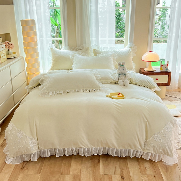 91家纺网 家纺一手货源 找家纺 唐人居 2025新款宝宝绒米朵系列-床裙 米朵-奶白