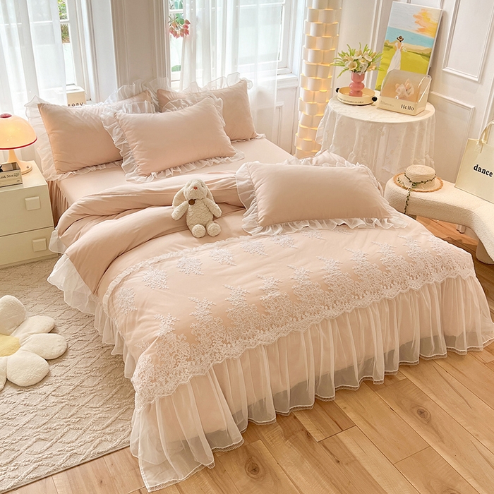 91家纺网 家纺一手货源 找家纺 唐人居 2025新款亲肤磨毛花边款床裙系列--秘密花园 秘密花园-米驼