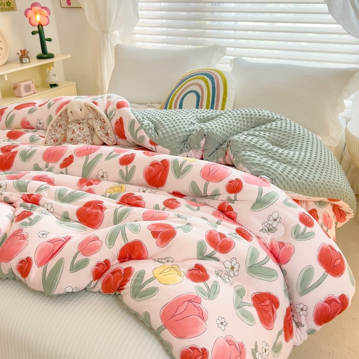 91家纺网 家纺一手货源 找家纺 米菲2023新款A类针织棉豆豆被冬被春秋被被芯被子 郁金香