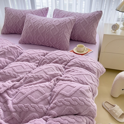 91家纺网 家纺一手货源 找家纺 丝印良品 2023秋冬新款加厚塔芙绒简约款牛奶绒四件套 紫色