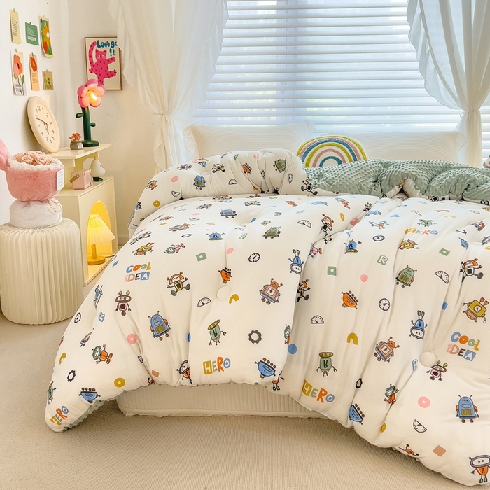 91家纺网 家纺一手货源 找家纺 米菲2023新款A类针织棉豆豆被冬被春秋被被芯被子 机器人