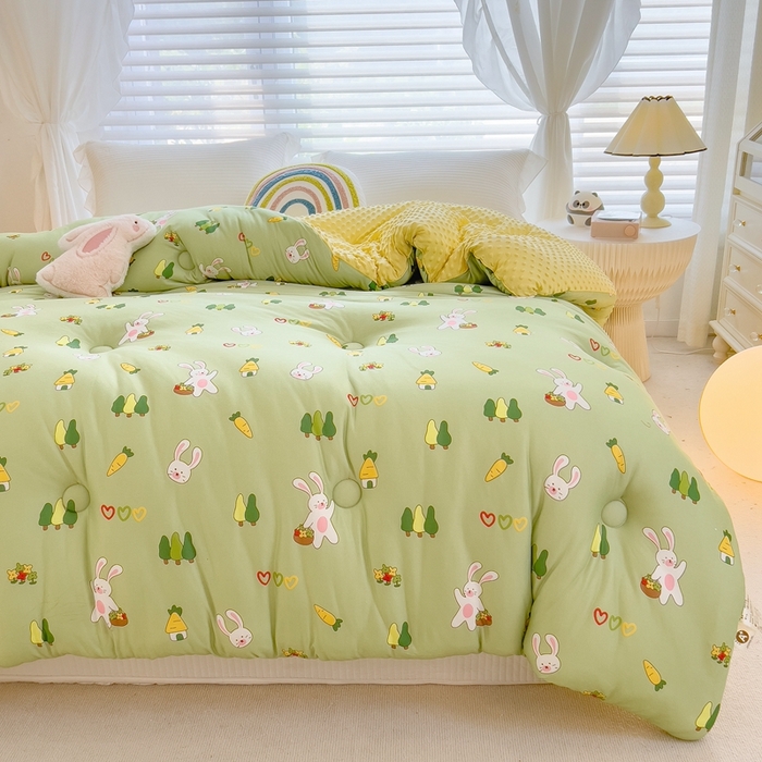 91家纺网 家纺一手货源 找家纺 米菲2023新款A类针织棉豆豆被冬被春秋被被芯被子 欢乐兔