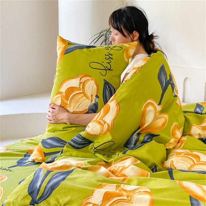 91家纺网 家纺一手货源 找家纺 棉乐町家居 2025新款全棉长绒棉磨毛四件套 禾嘉