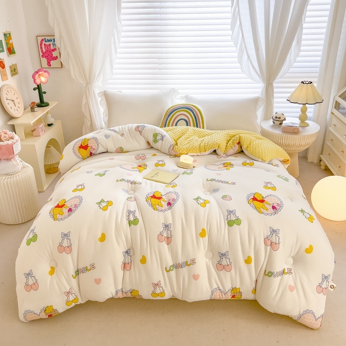 91家纺网 家纺一手货源 找家纺 米菲2023新款A类针织棉豆豆被冬被春秋被被芯被子 0维尼熊