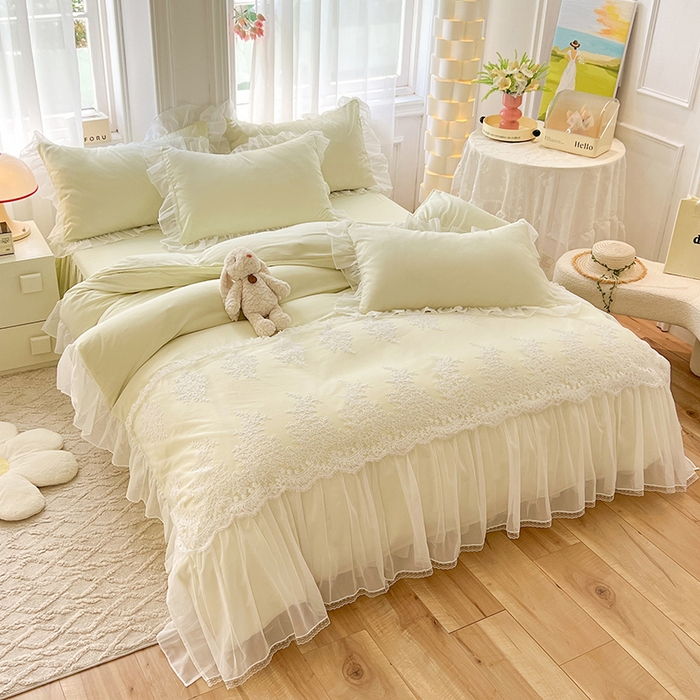 91家纺网 家纺一手货源 找家纺 唐人居 2025新款亲肤磨毛花边款床裙系列--秘密花园 秘密花园-奶白